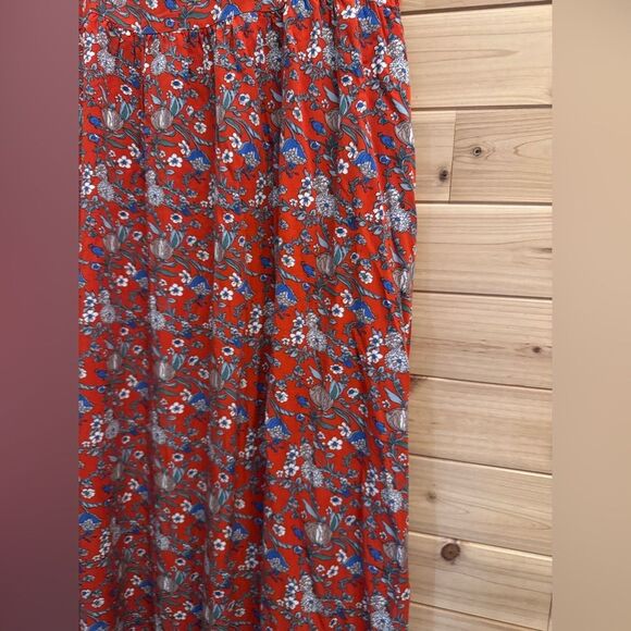 Natural Life Size XS/S Patti Side Slit Red Floral Bohemian Rayon Maxi Dress - Picture 4 of 9